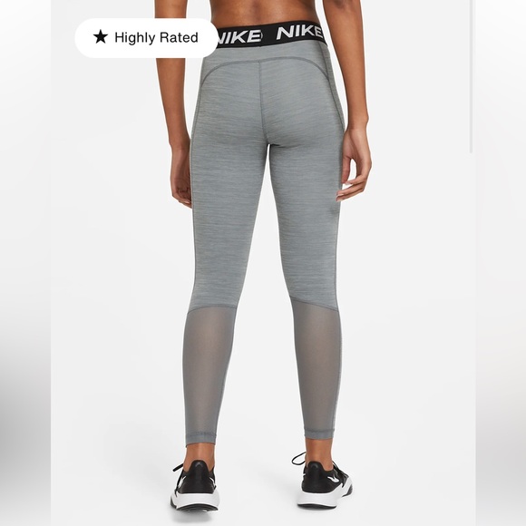 Nike Pro mid rise mesh paneled leggings training ankle length grey fitted Medium - Picture 12 of 15